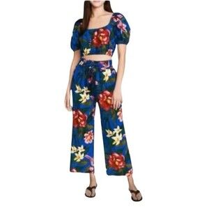 Cupcakes& Cashmere Tropical Print Matching Set Small LINEN BLEND VACATION RESORT